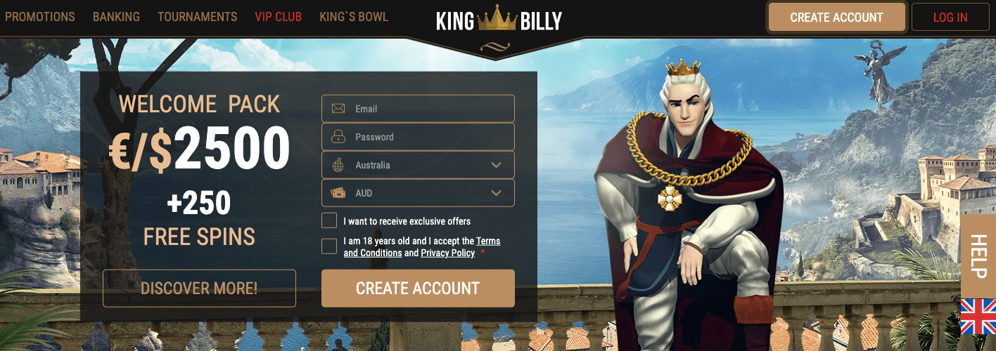 King Billy Casino Review - $2500 + 250 Free Spins to Play